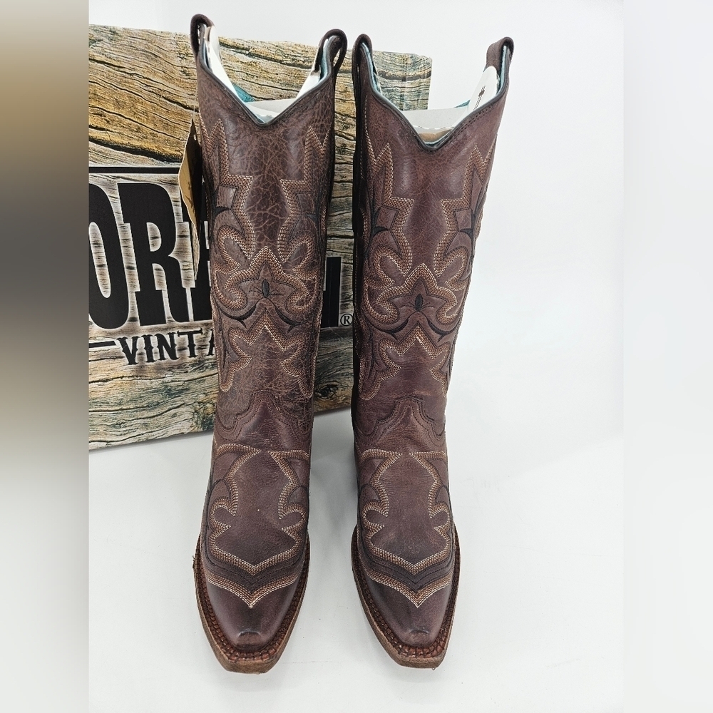 NIB CORRAL Women's 7.5 M Western Cowboy Cowgirl Boots Brown Leather - Picture 9 of 11
